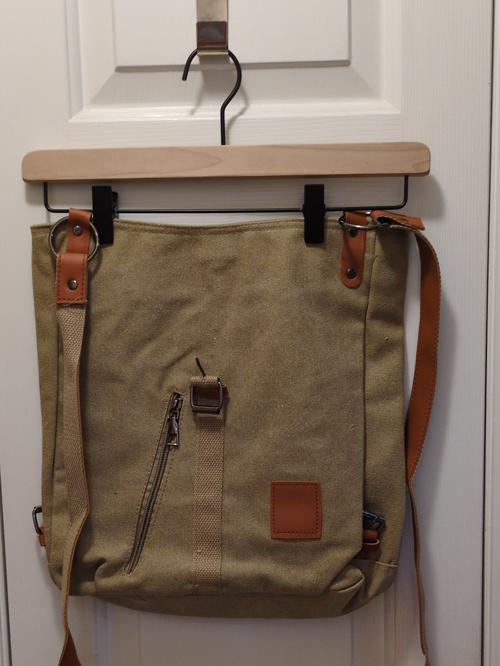 Canvas Tote Backpack with Tan Leather Accents - Versatile Women's/Men’s Bag